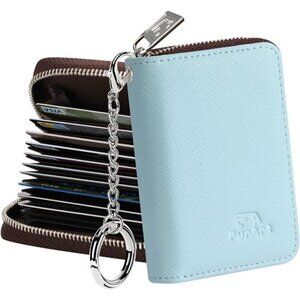 Zipper Card Cases Holder for Women, Light Blue